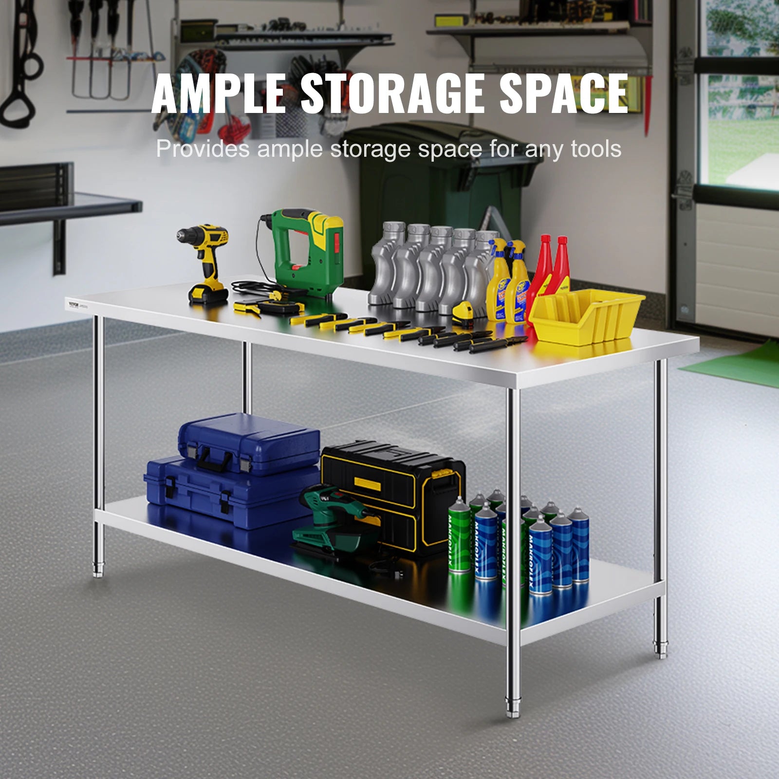 Stainless Steel Work Table with Adjustable Shelves for Kitchen Use