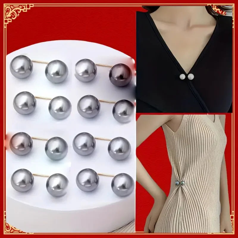 8PCS pearl non-slip safety pins Dress brooch decoration dress waist fastening pins collar adjustment scarf safety fashion