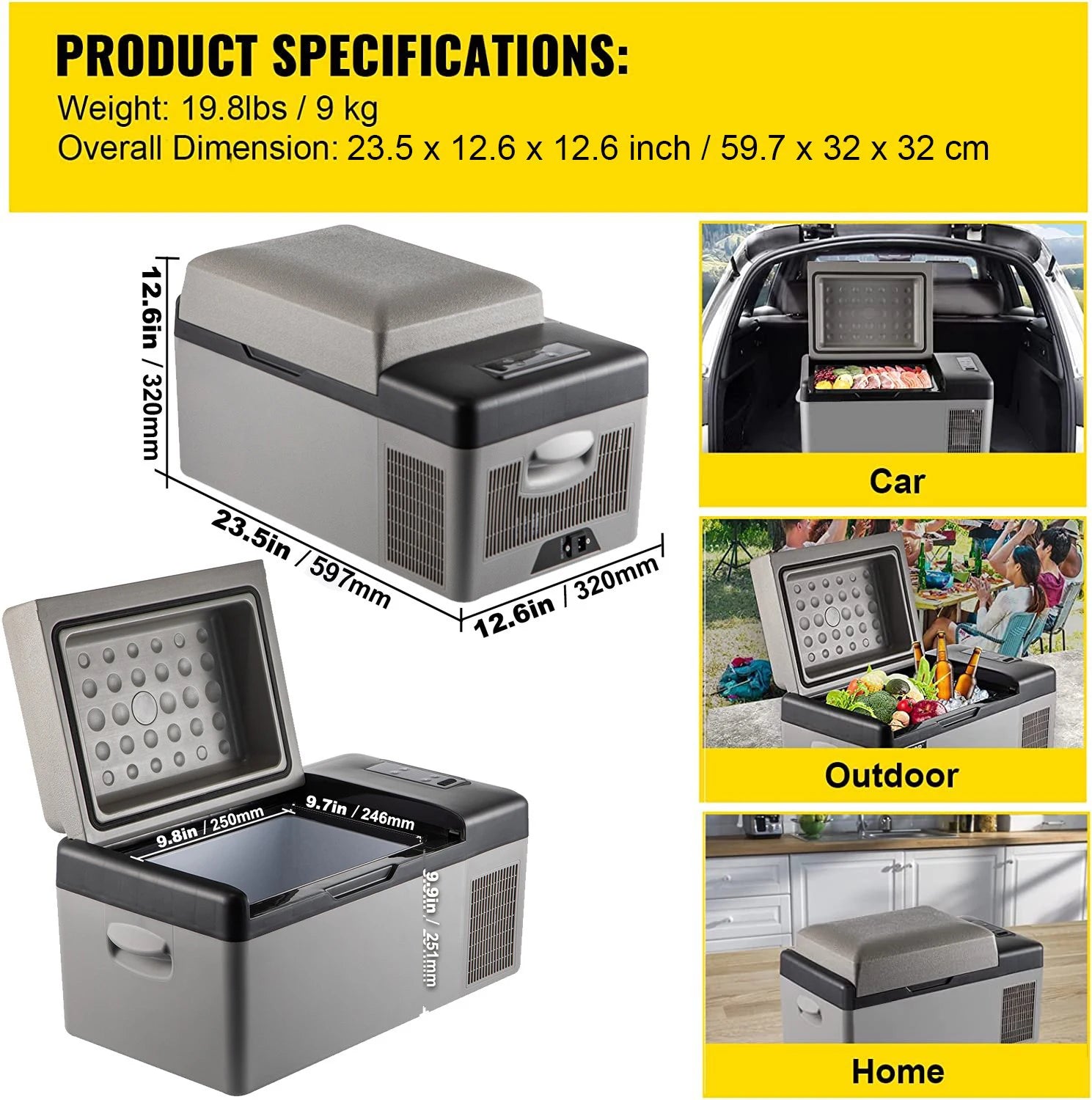 Portable 12V Car Refrigerator Freezer with Fast Cooling -20℃ to 50℉