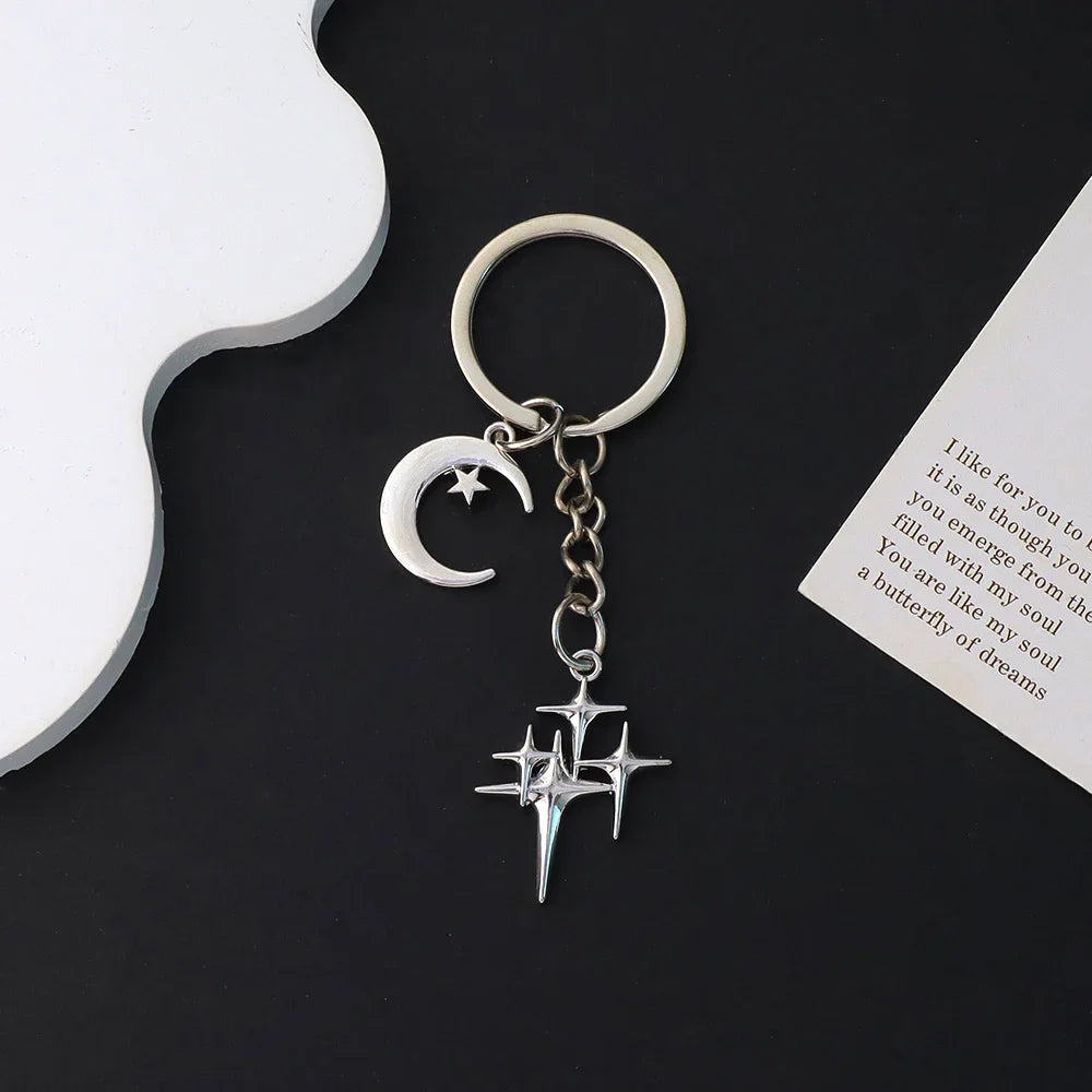 Silver Star Moon Metal Keychain