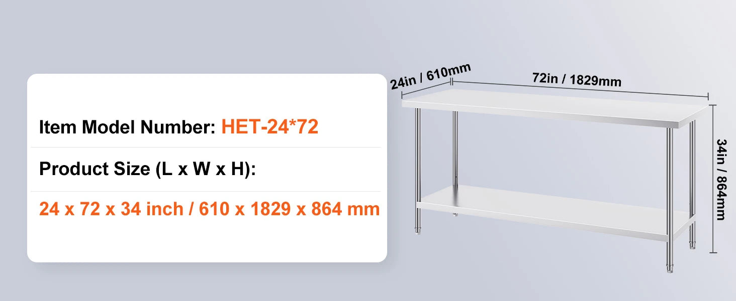 Stainless Steel Prep Table with Adjustable Shelf for Kitchen Use
