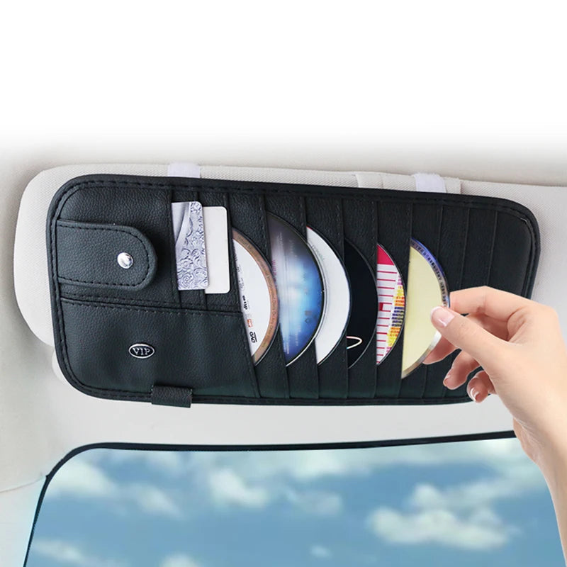 Car CD Case Holder, Vehicle Sun Visor Organizer for Cars with DVD Storage Sleeves, Pen Holder, Sunglasses Holder, Card Pockets