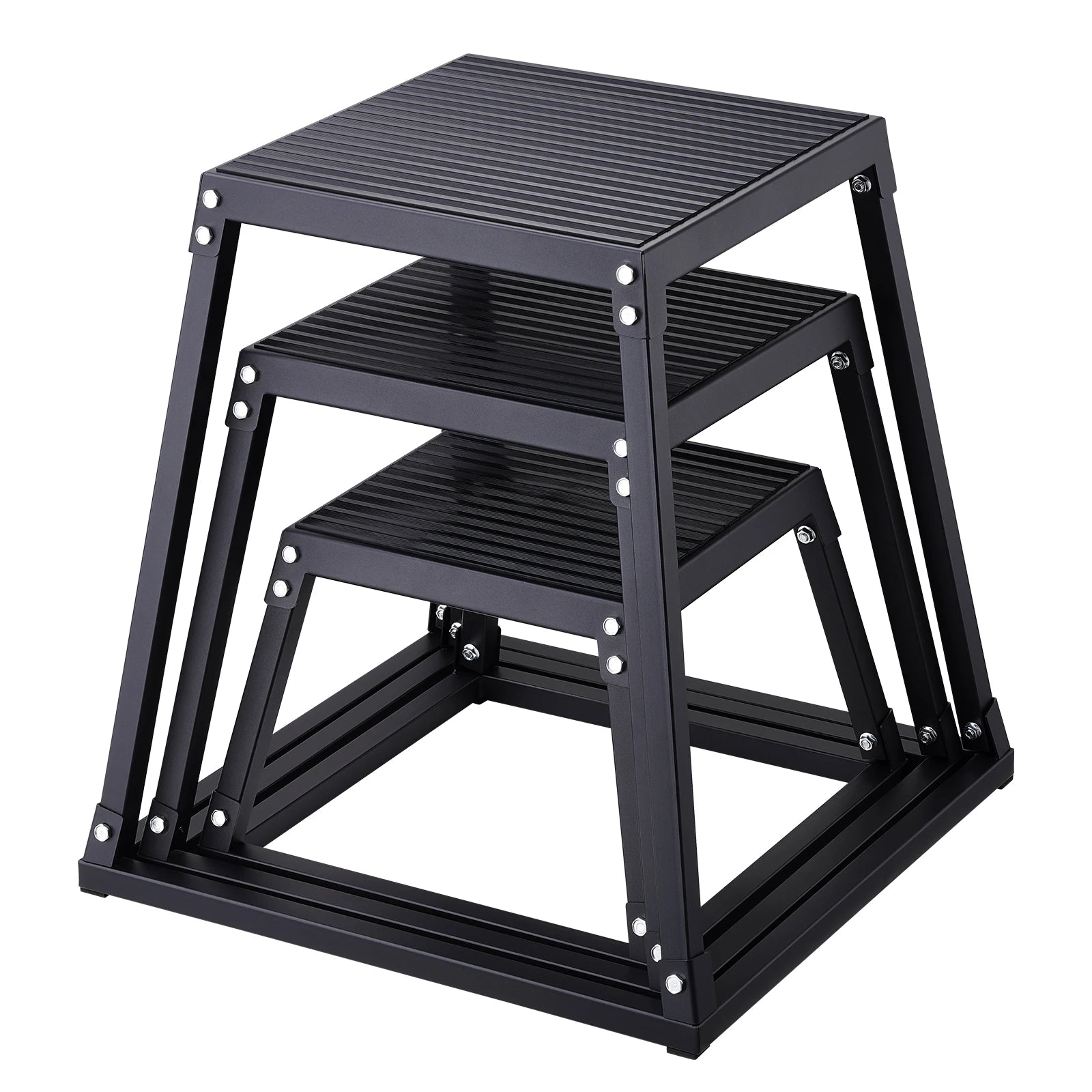 Set di 3 Box Plyometrici per Salti 12/18/24 Pollici con Piattaforma in Acciaio Antiscivolo