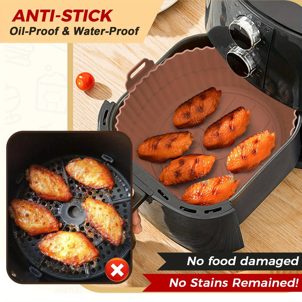 Silicone Air-Fryer Mats, 6-Piece Colour Options