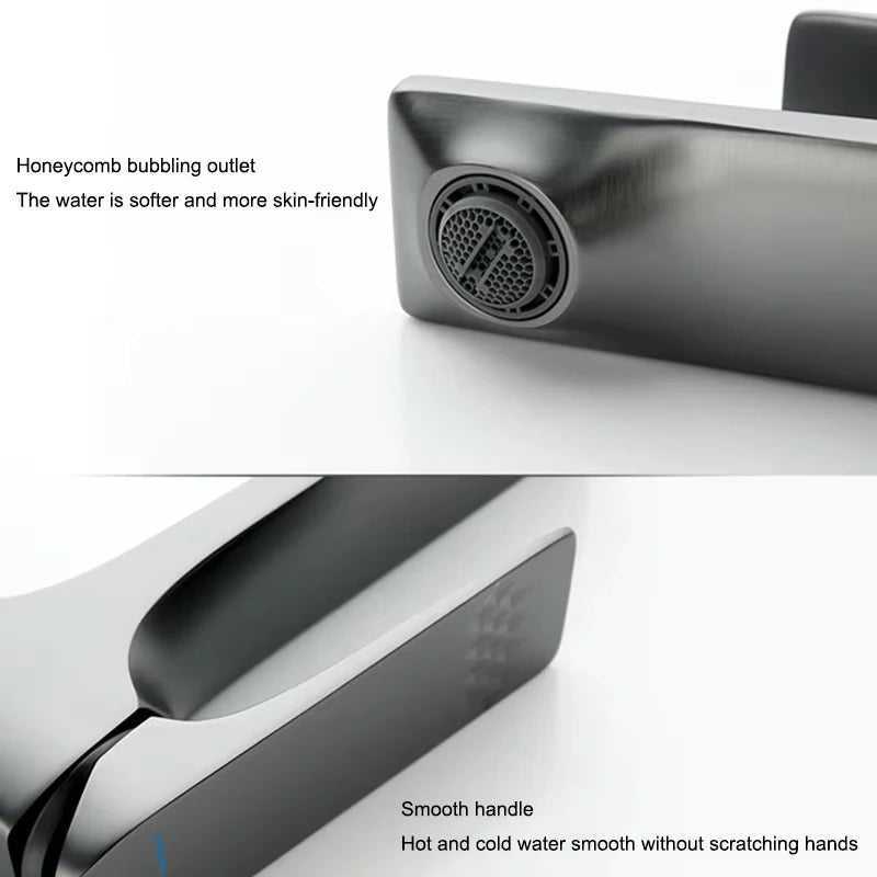 Gun Grey Modern Bathroom Sink Faucet Single Handle Deck Mounted Wash Basin Water Tap Hot And Cold Mixer