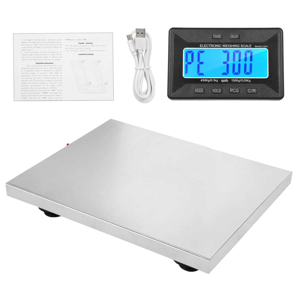 Digital Shipping Scale 450kg/992lb Heavy Duty Postal Scale Stainless Steel with Wireless Displays/Tare/3 Units for Home