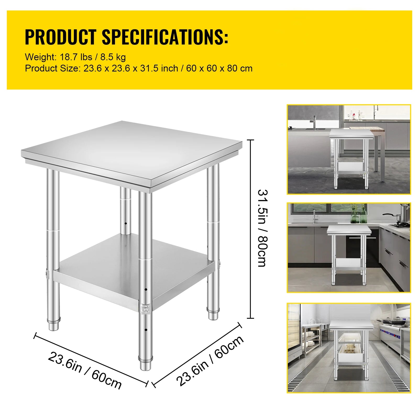 Stainless Steel Work Table with Adjustable Shelf Heavy Duty Prep Station