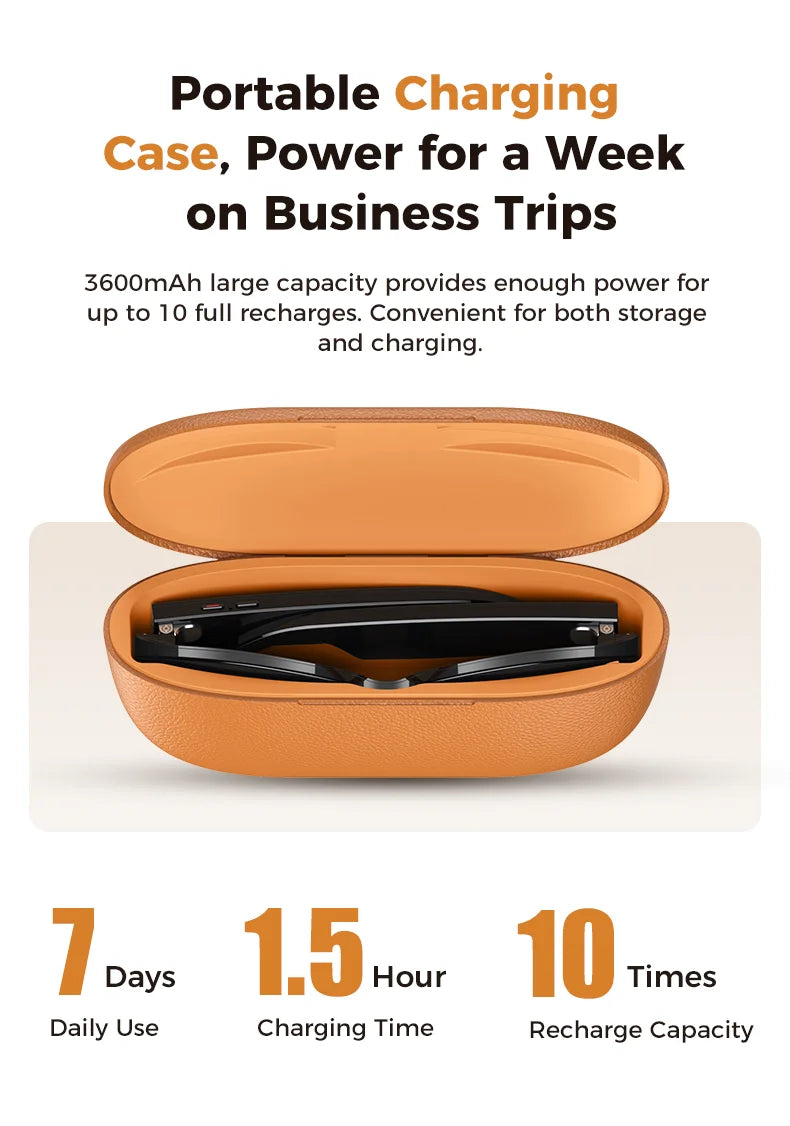 Óculos inteligentes 2026 com AI 1080p, câmera HD, M02, Ultra, ChatGPT, estojo de carregamento de 3600 mAh, banco de energia, 32 GB, tradução, música, vídeo, óculos de sol