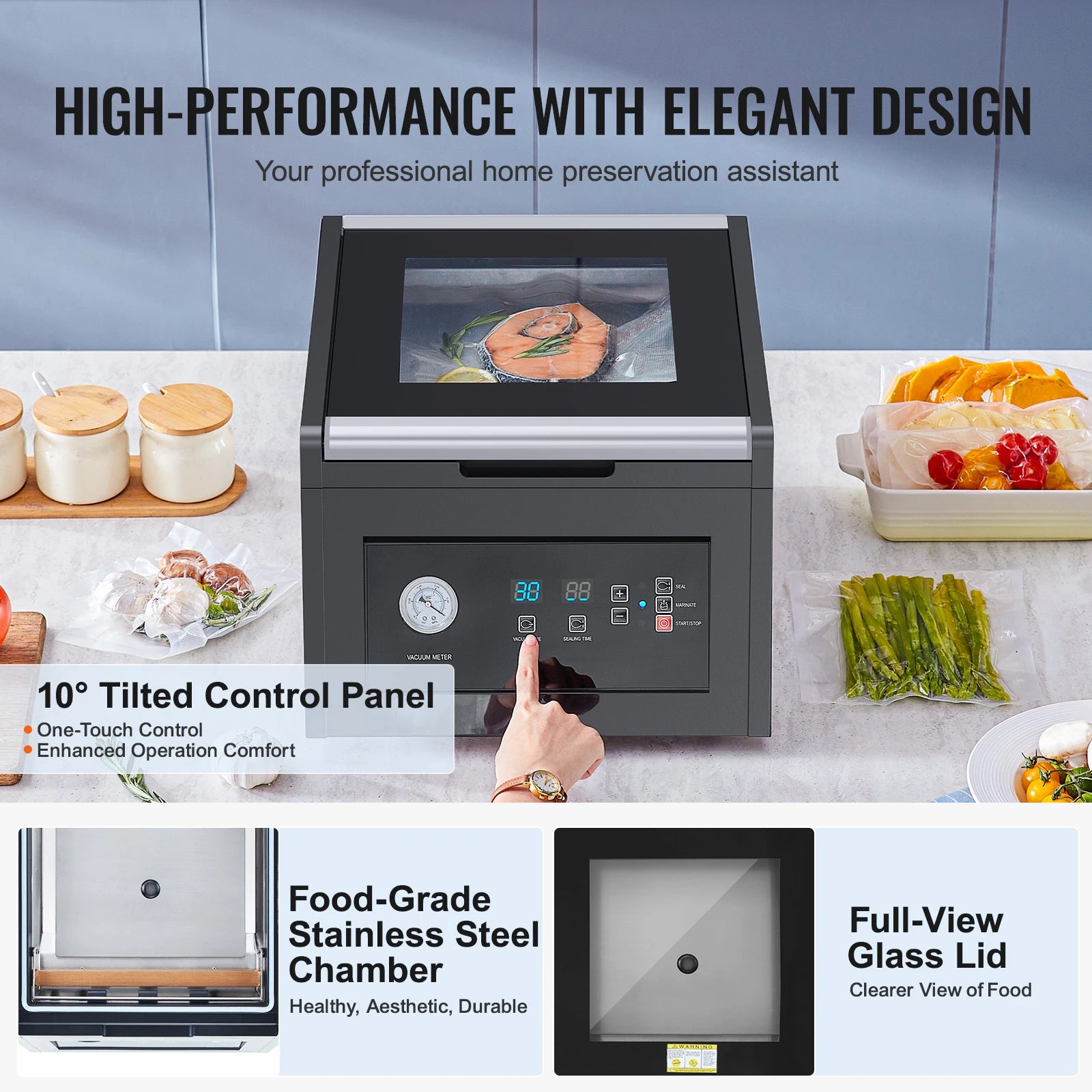 380W Chamber Vacuum Sealer with 11.5in Seal Bar for Wet Foods