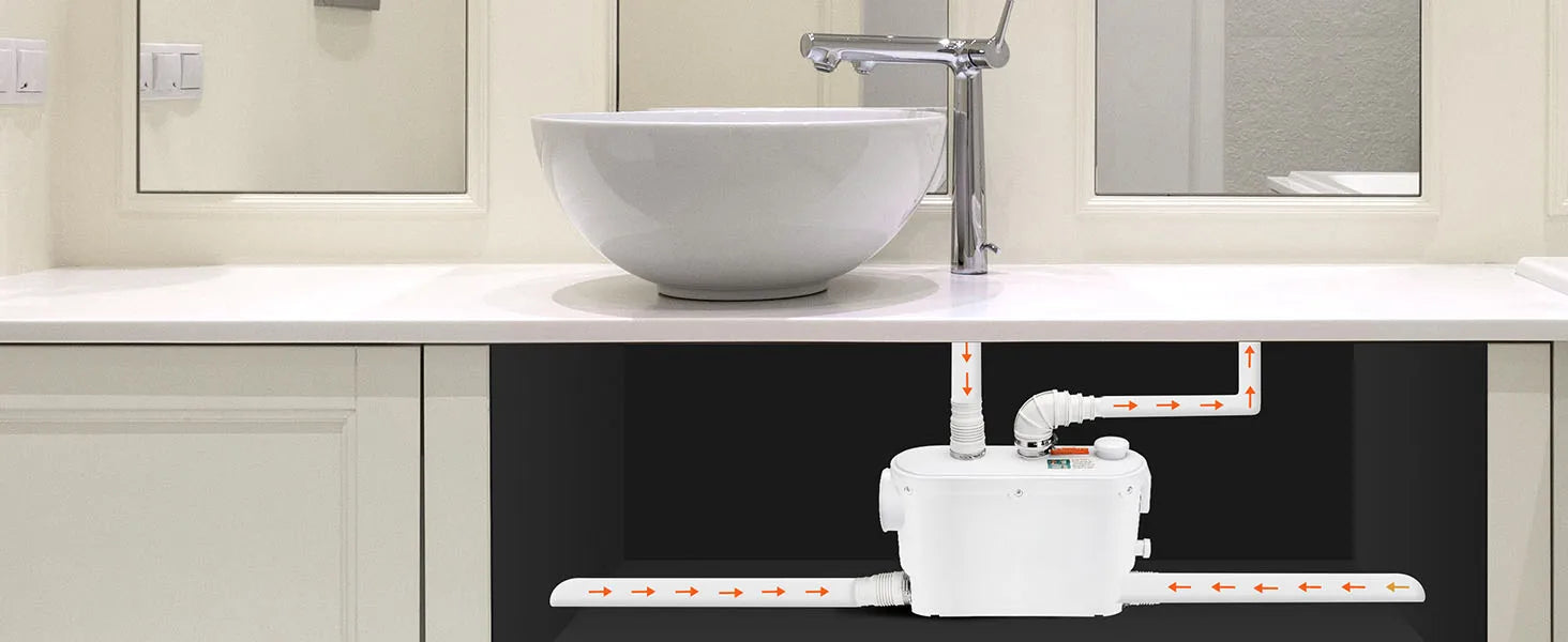 SucceBuy Macerator Pump 500W 29GPM Flow 26ft/8 m Head Wall-Hung Toilet Pump, 4 Water Inlets Waste Water Disposal Upflush Machine