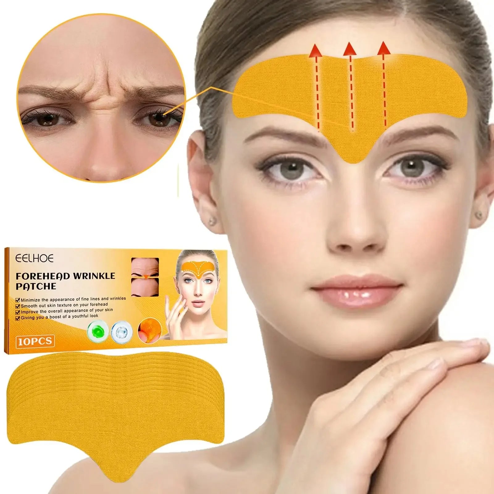 10pcs/box Forehead Wrinkle Patch Lightening Forehead Wrinkle Gel Patch Hydrolyzed Collagen Firming Mask Facial Skincare Stickers