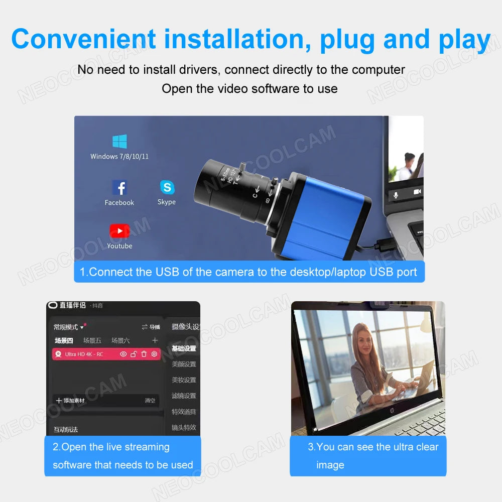USB UVC Camera, 2K/4K and Lens Options