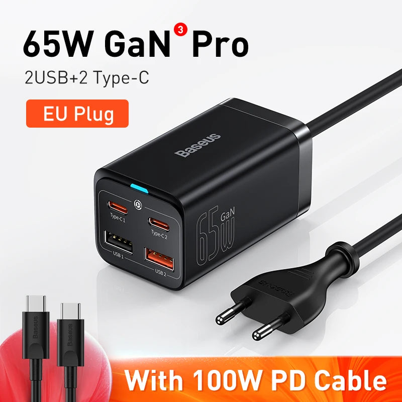 Baseus 65W/100W GaN stolná nabíjačka so 4 portami na rýchle nabíjanie
