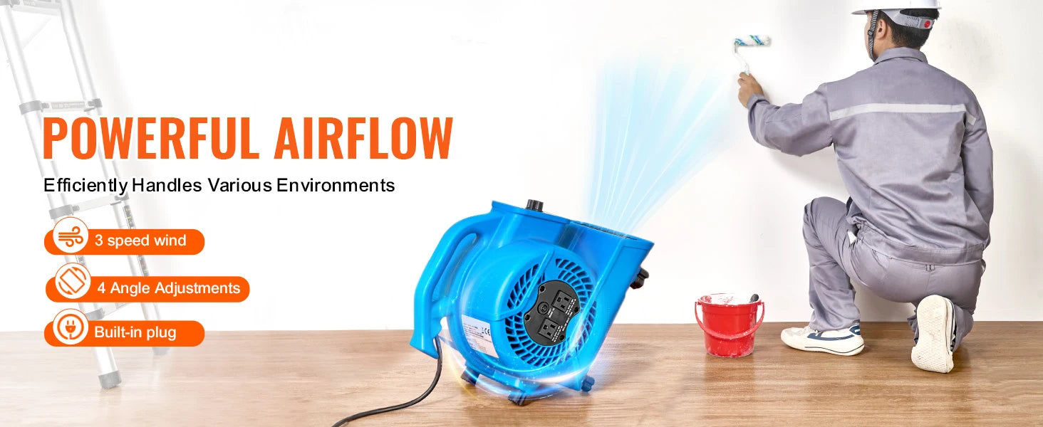 Floor Blower 1360 RPM 600 CFM Air Mover for Drying and Cooling