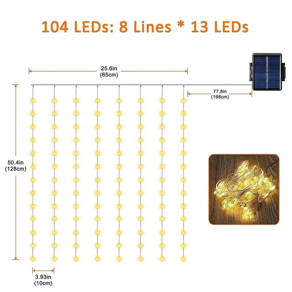 Solárne svetelná reťaz na slnečník, 104 LED diód
