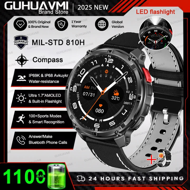 Ασύρματο εξωτερικό smartwatch με κλήσεις Bluetooth με πυξίδα & φακό