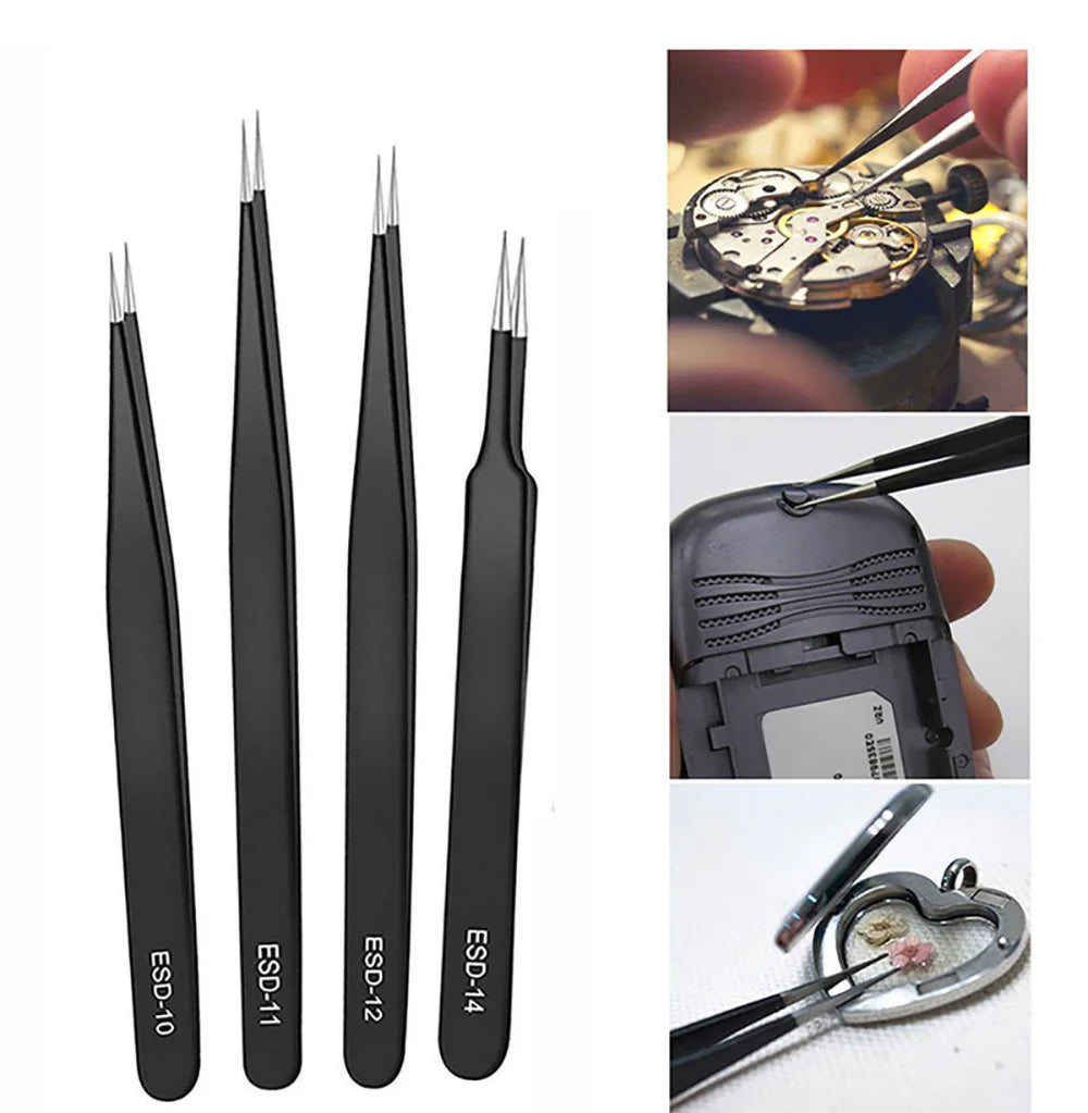 Six-Piece Precision ESD Tweezers Set