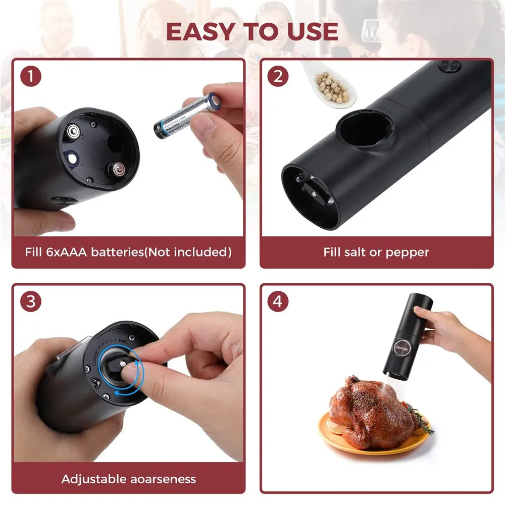 Electric Salt or Pepper Grinder with Adjustable Ceramic Burr