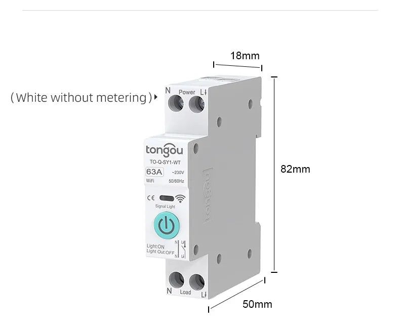 TUYA WIFI Smart Circuit Breaker Power Metering 1P 63A DIN Rail for Smart Home wireless Remote Control Smart Switch by APP TONGOU