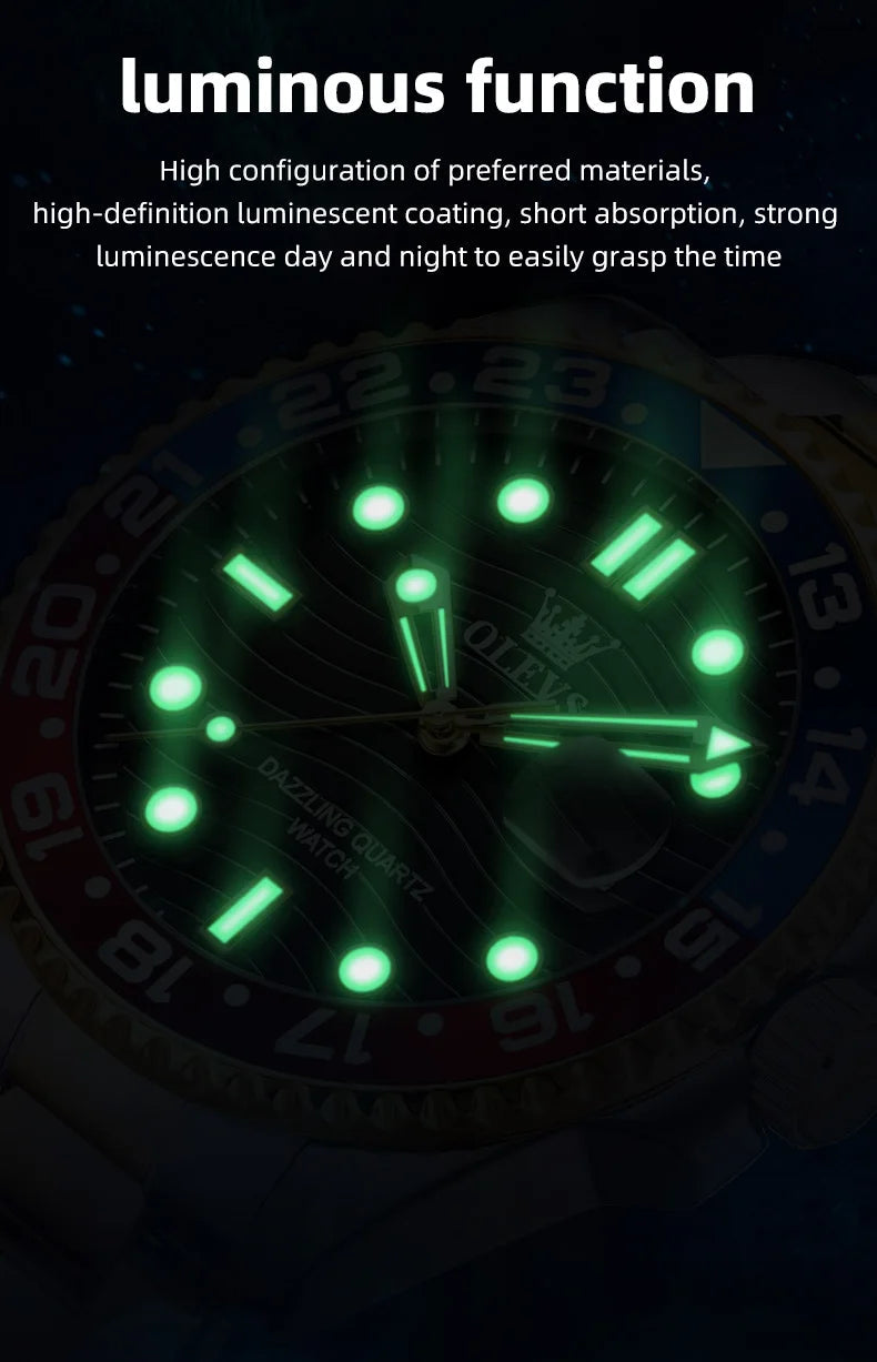 OLEVS New Quartz Watch for Men Stainlss Steel Strap Diving Series Colorful Bezel Fashion Luxury Brand Original Men's Wristwatch