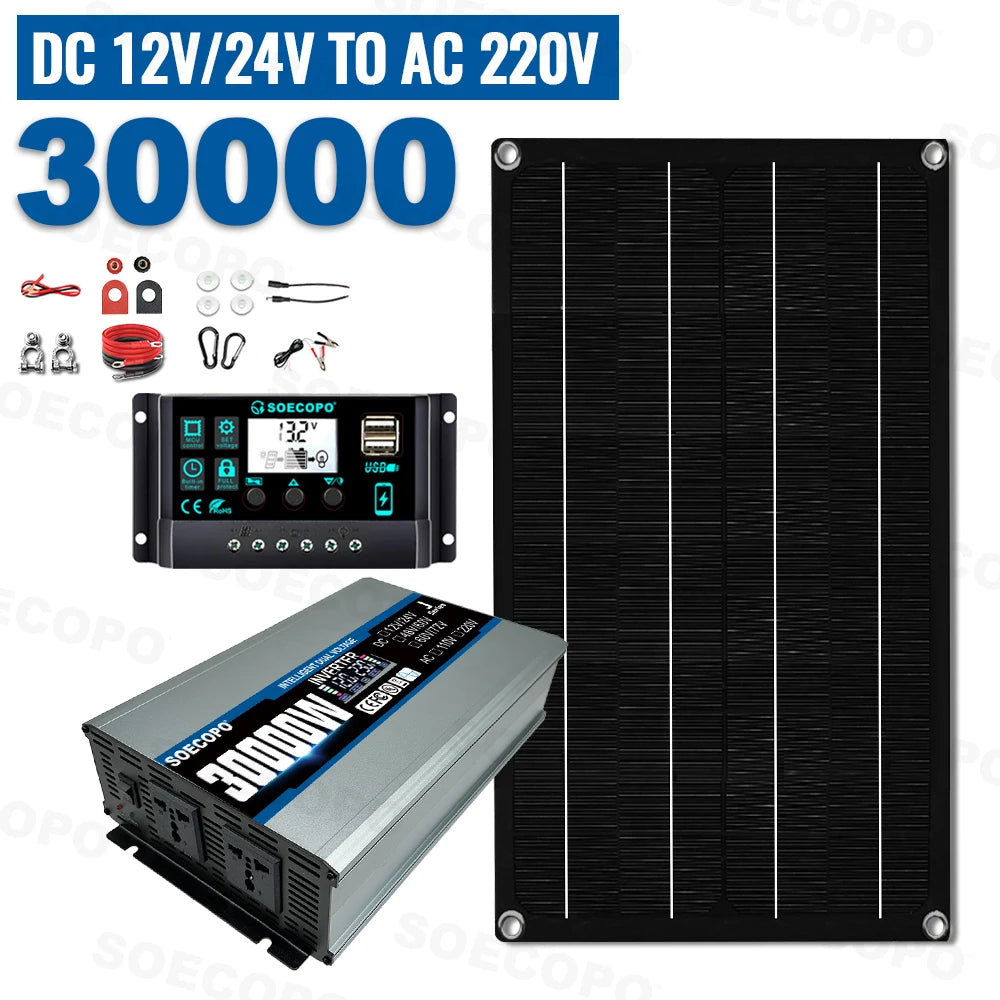 30000W solenergisystem sæt med 800W panel og 2200W inverter