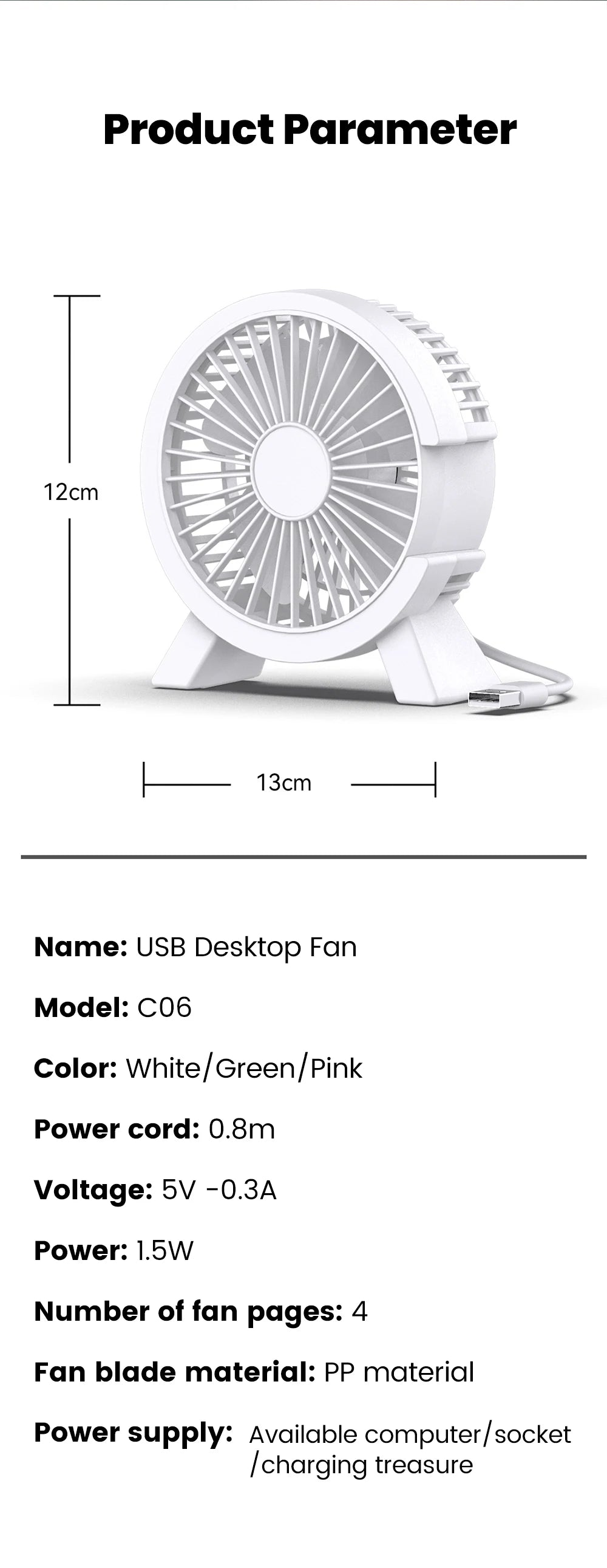 Mini USB Rechargeable Table Fan for Desk, Dorm, and Office