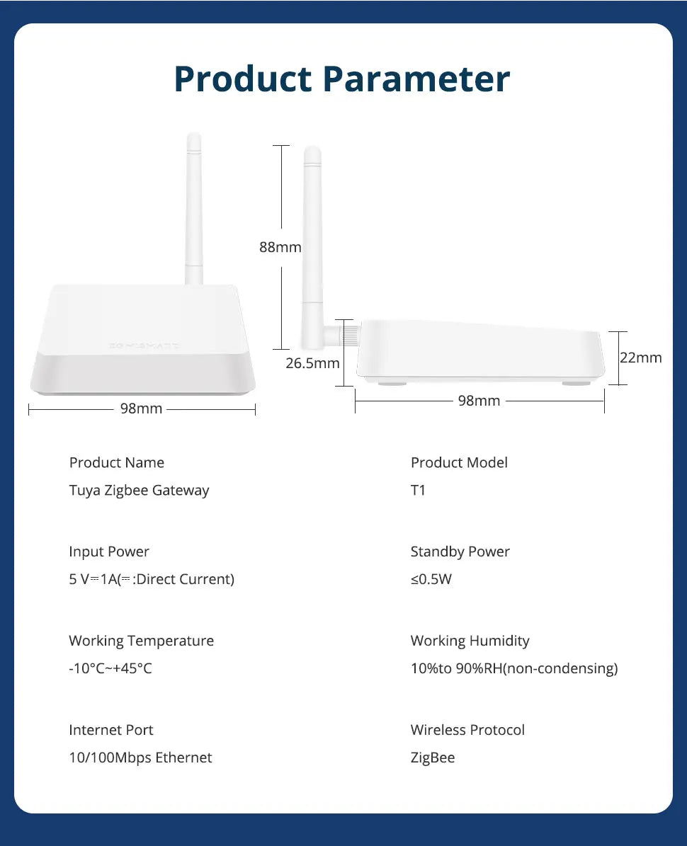 Wired Tuya Zigbee Hub with External Antenna