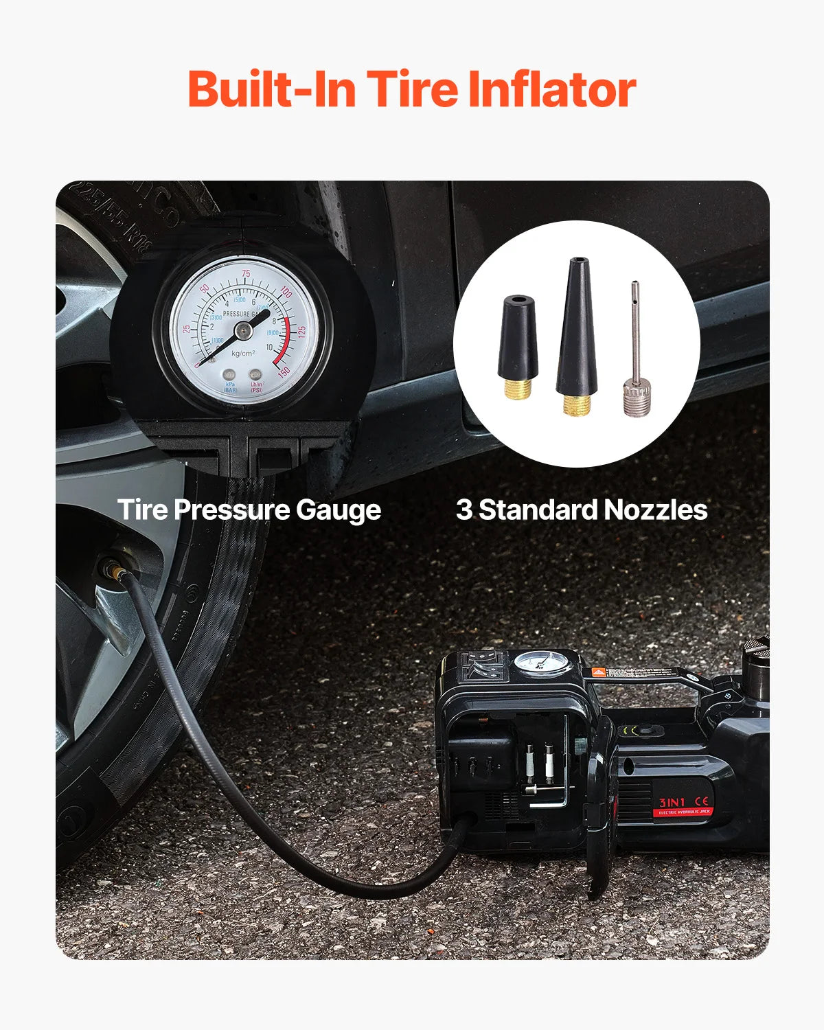 5T Electric Car Jack Kit with Impact Wrench, LED & Inflator