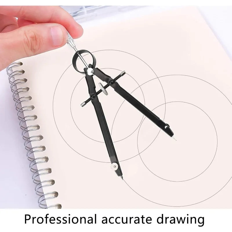Metal Drawing Compass with Adjustment Wheel & Spare Leads