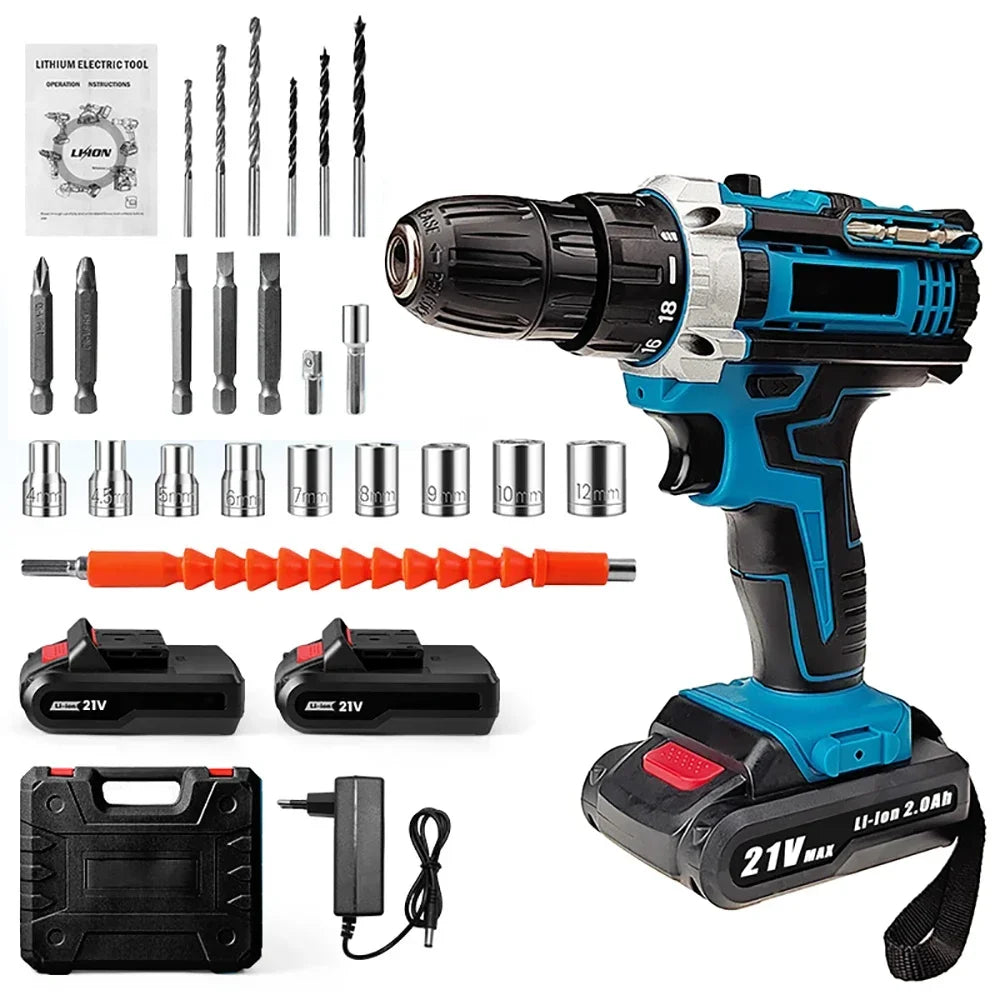21V Cordless Impact Drill Screwdriver with High-Speed Brushless Power