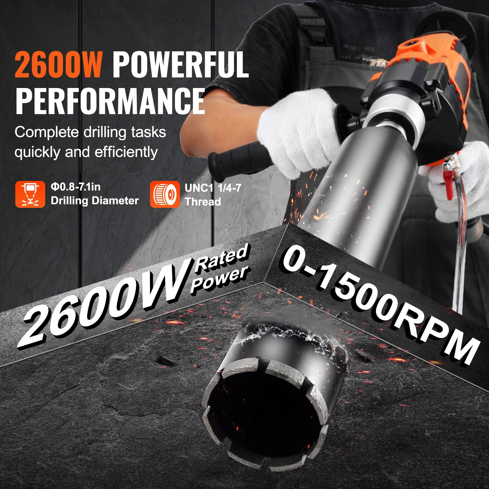 Handheld Core Drill Machine 2000W/2600W Wet & Dry Concrete Drill