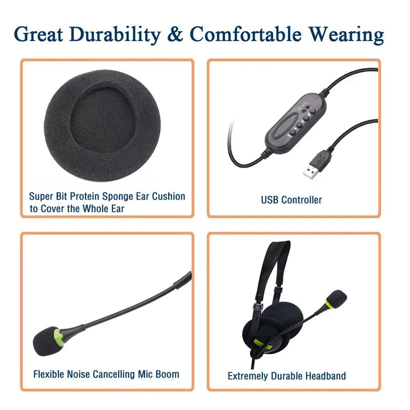 Casque filaire USB avec microphone et réglage du volume