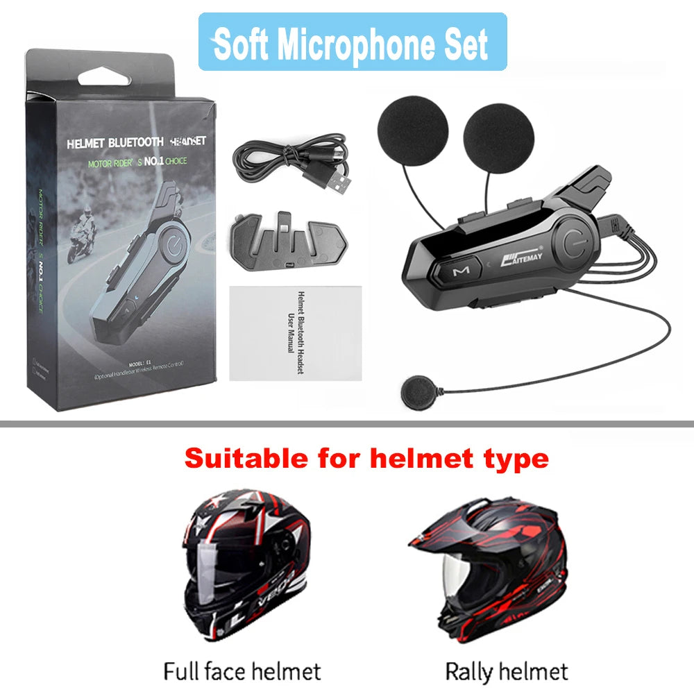 1/2Pcs Bluetooth Motorcycle Helmet Intercom Headset 1000M For 2 Rider Intercomunicador Moto Wireless Interphone Handsfree Call