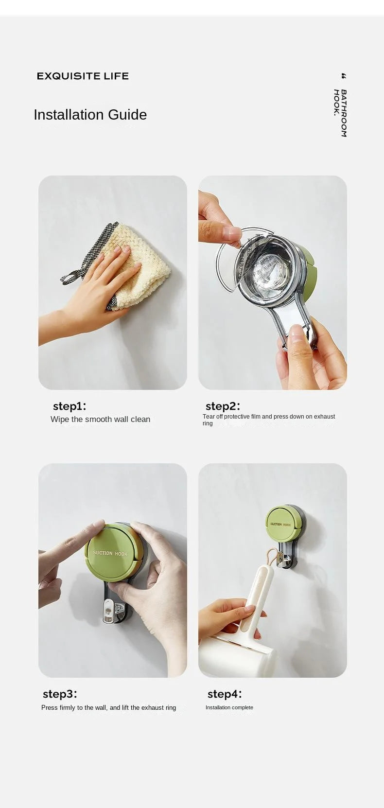 Suction Hooks Strong Vacuum Power Traceless No-Drilling Adhesive Hooks for Home Bathroom Kitchen Door Back and Toilet Area