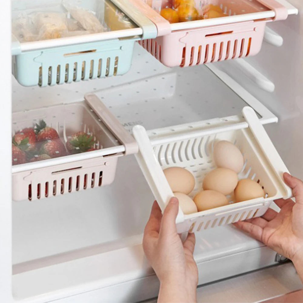 Multi Functional Refrigerator Storage Basket, Retractable Refrigerator Partition Storage Rack, Kitchen Drain
