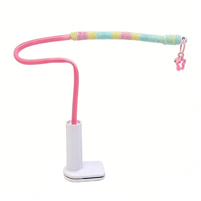 Soporte de percha para aves con cuerda montada en pinza de color rosa