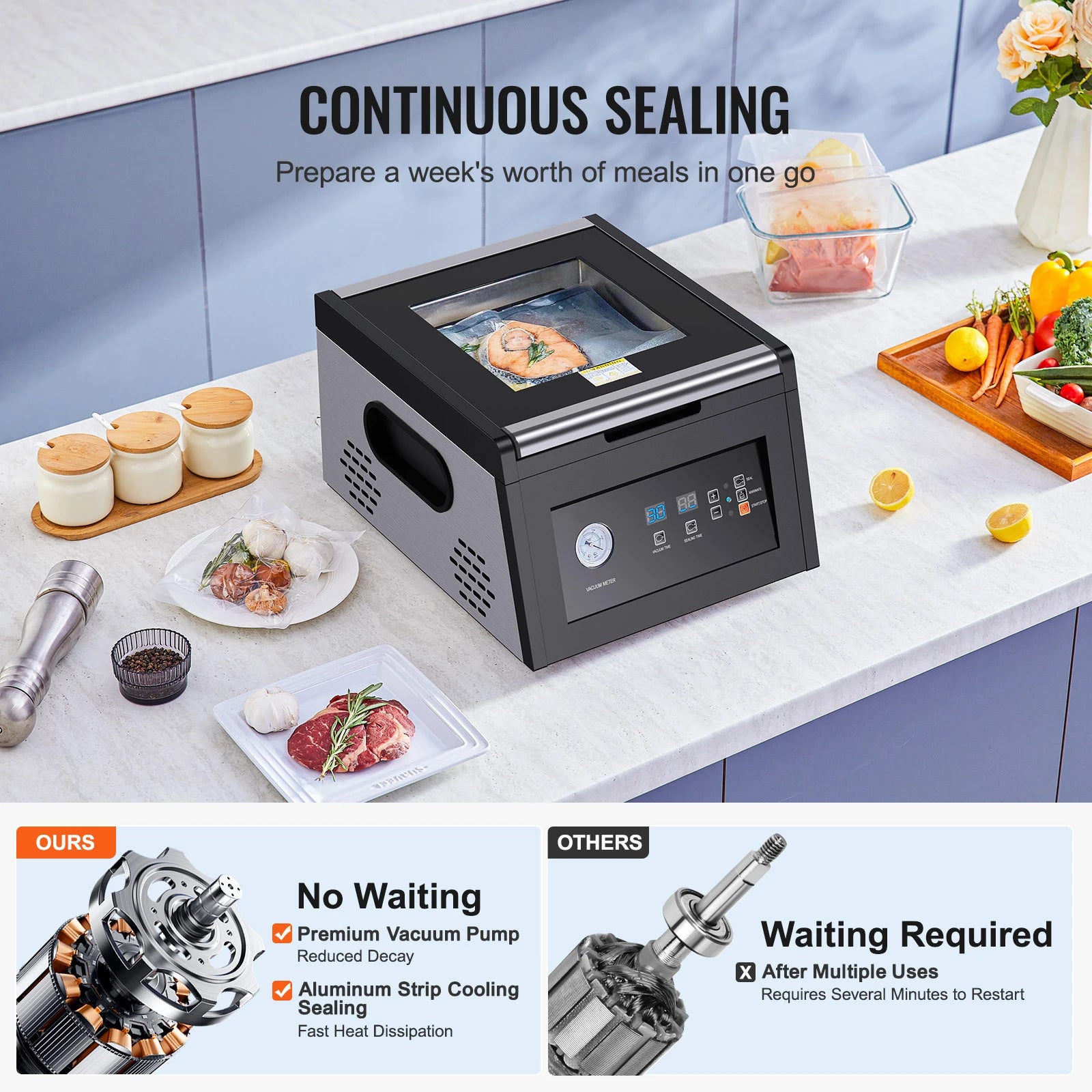 380W Chamber Vacuum Sealer with 11.5in Seal Bar for Wet Foods