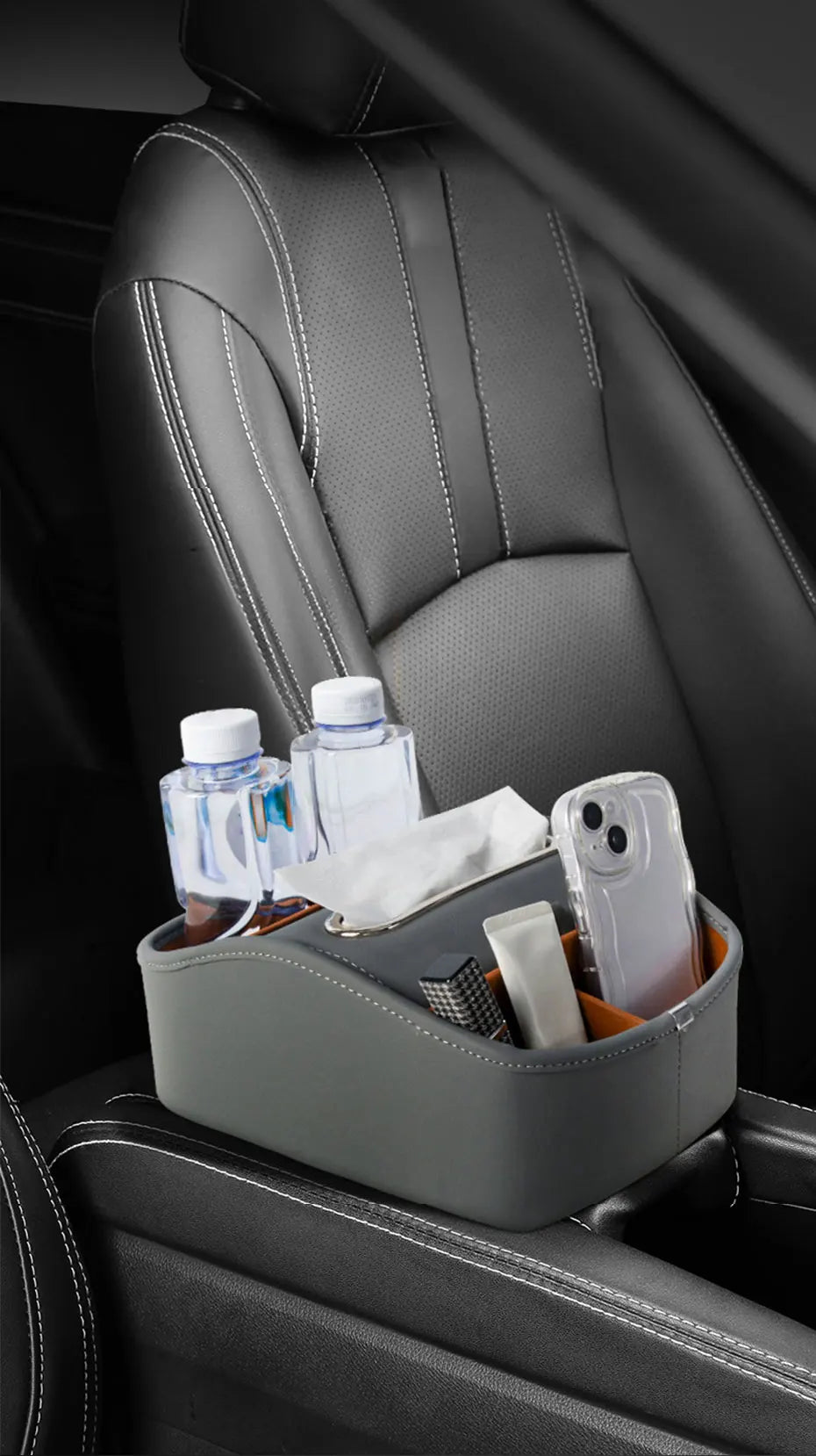 SEAMETAL 5 in 1 Storage Box Center Console Armrest Extension Organizer wtih Tissue Holder Cup Holder Universal Arm Rest Box