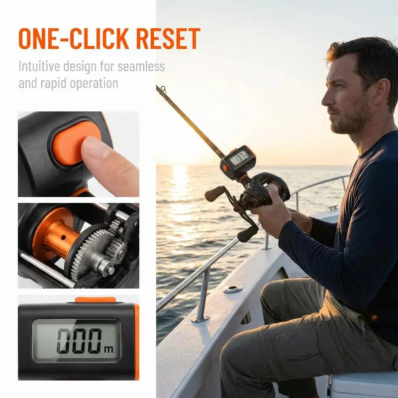 contador de linha de pesca com braçadeira para vara, 0–999 m