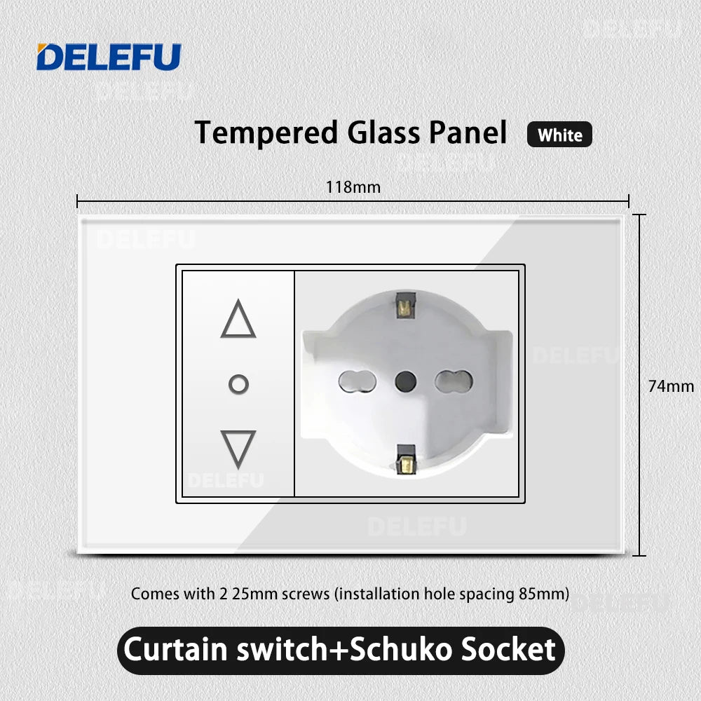 DELEFU White Tempered Glass Italy USB TypeC Fast Charging Wall Socket Schuko Tuya Wifi Smart Switch Sat TV Tel Doorbell Chile