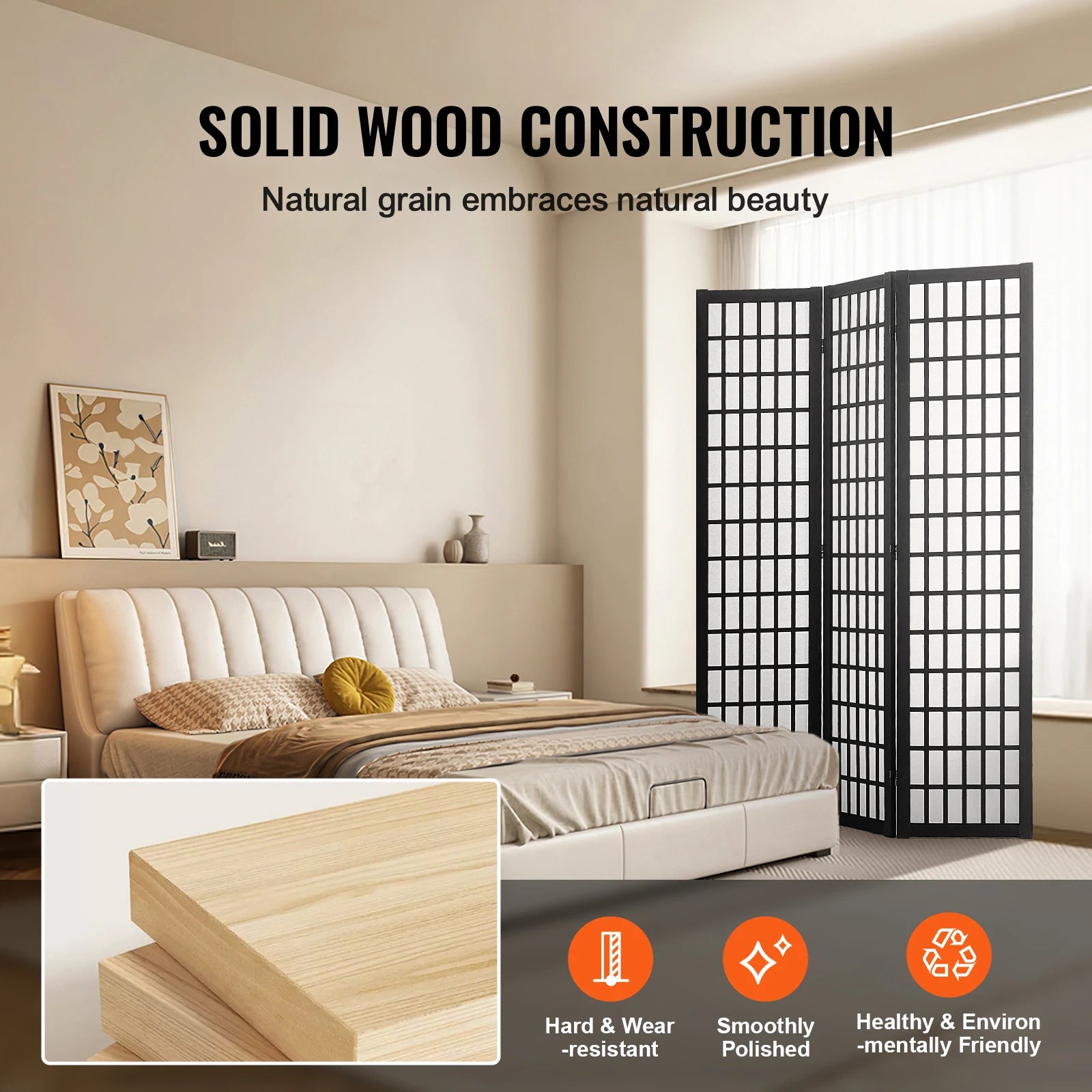 Japanese Wooden Folding Room Divider Privacy Screen Panels