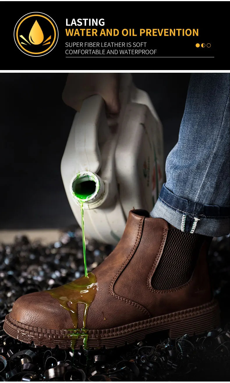 Men Lerther Work Boots Indestructible Safety Shoes Men Steel Toe Puncture-Proof Work Sneakers Male Work Shoes