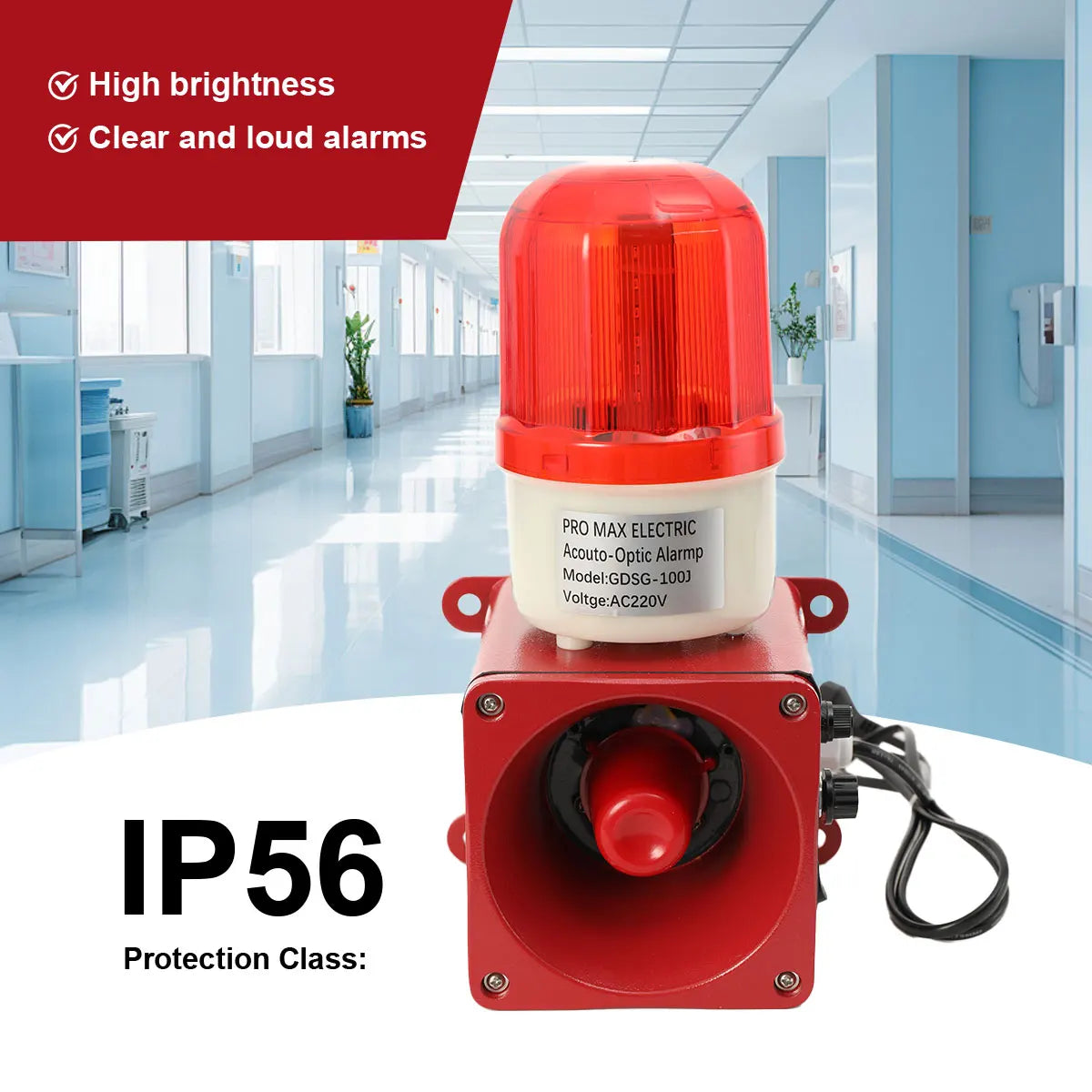 High-Power Loudspeaker Alarm Device with LED Indicator IP56 Sound and Light Alarm Waterproof Emergency Strobe Warn Light