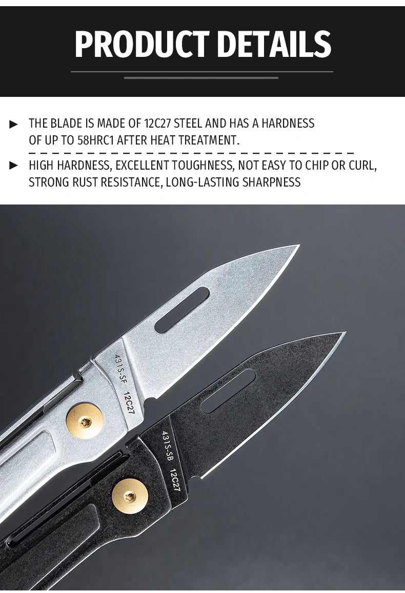 SANRENMU 431S Folding pocket knife 12C27 blade Portable EDC outdoor camping bottle opener Keychain hole knife