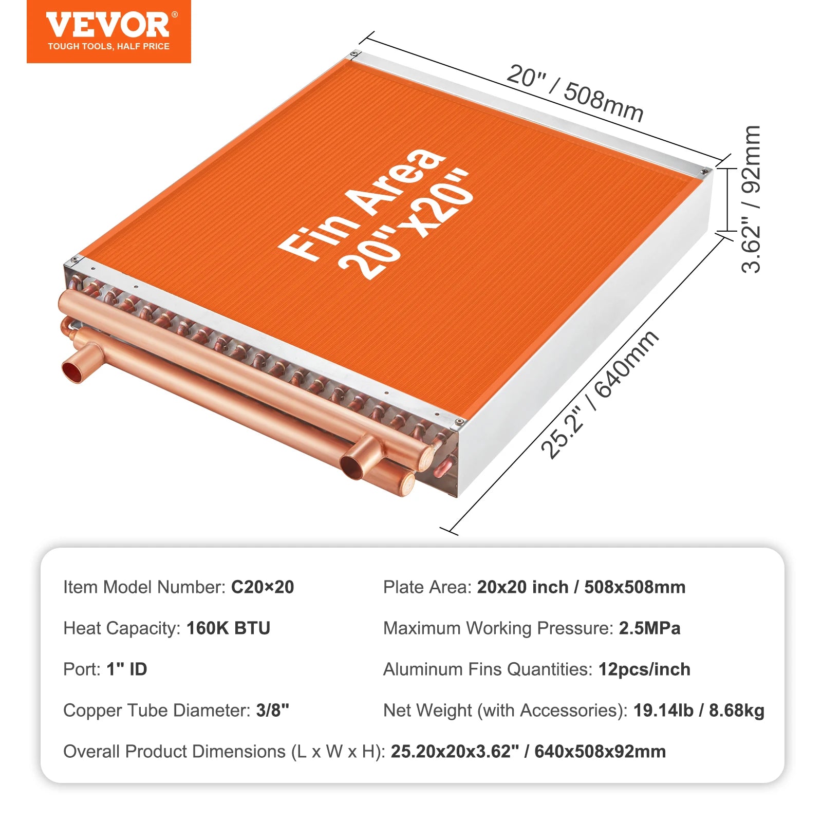 Troca de calor SucceBuy Water to Air 18" x 20" para fornos de madeira ao ar livre - Aquecimento e arrefecimento residencial e aquecimento de ar forçado