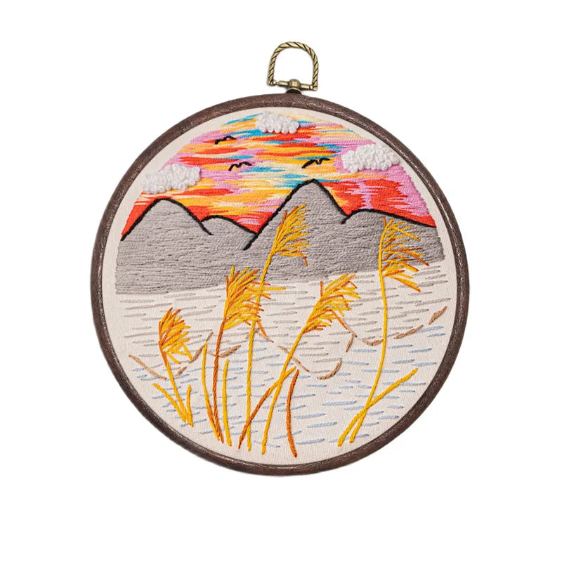 Printed Landscape Embroidery Kit, Hoop Options