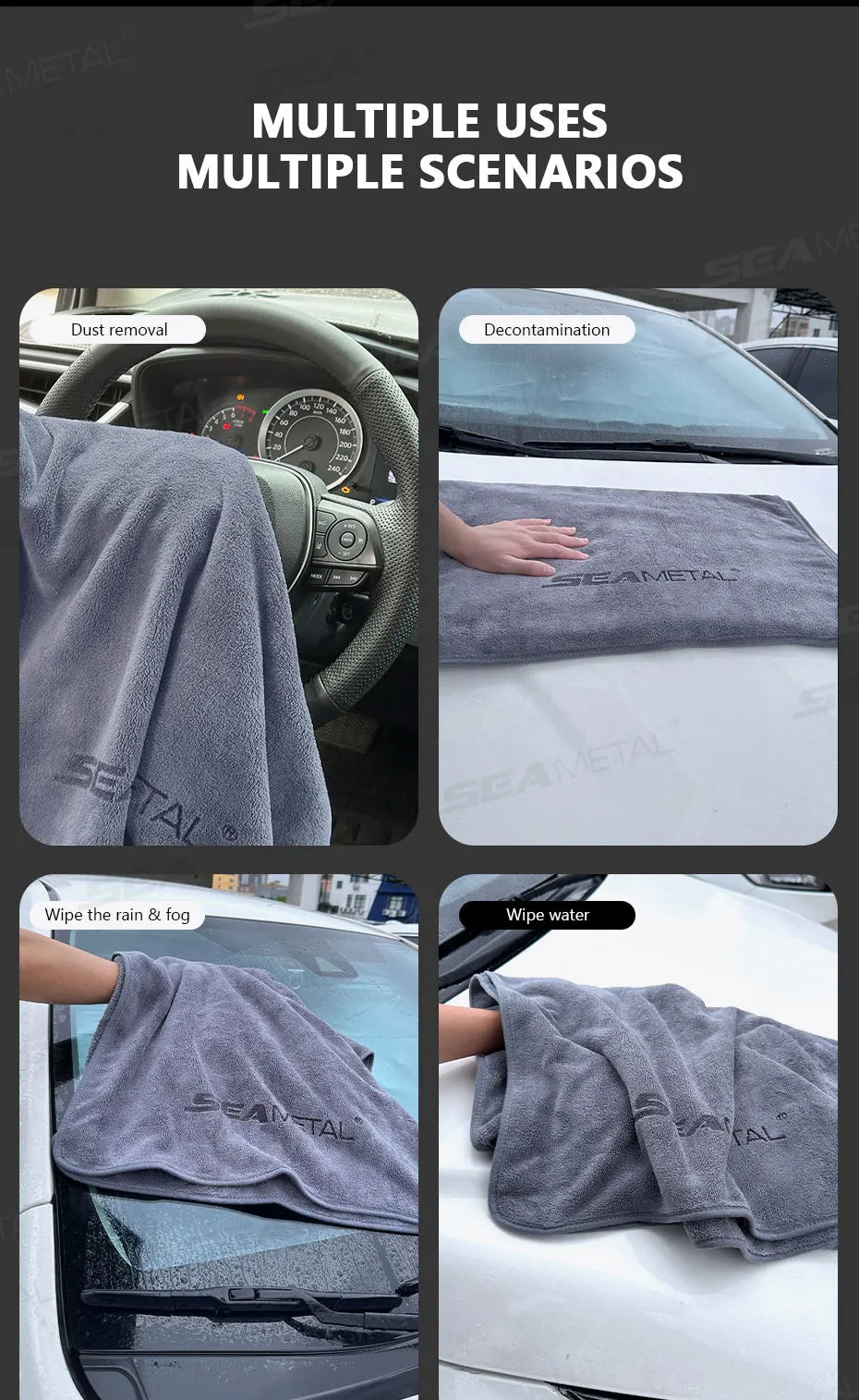 Serviette de lavage de voiture en microfibre 160×60 cm Chiffon de séchage double face