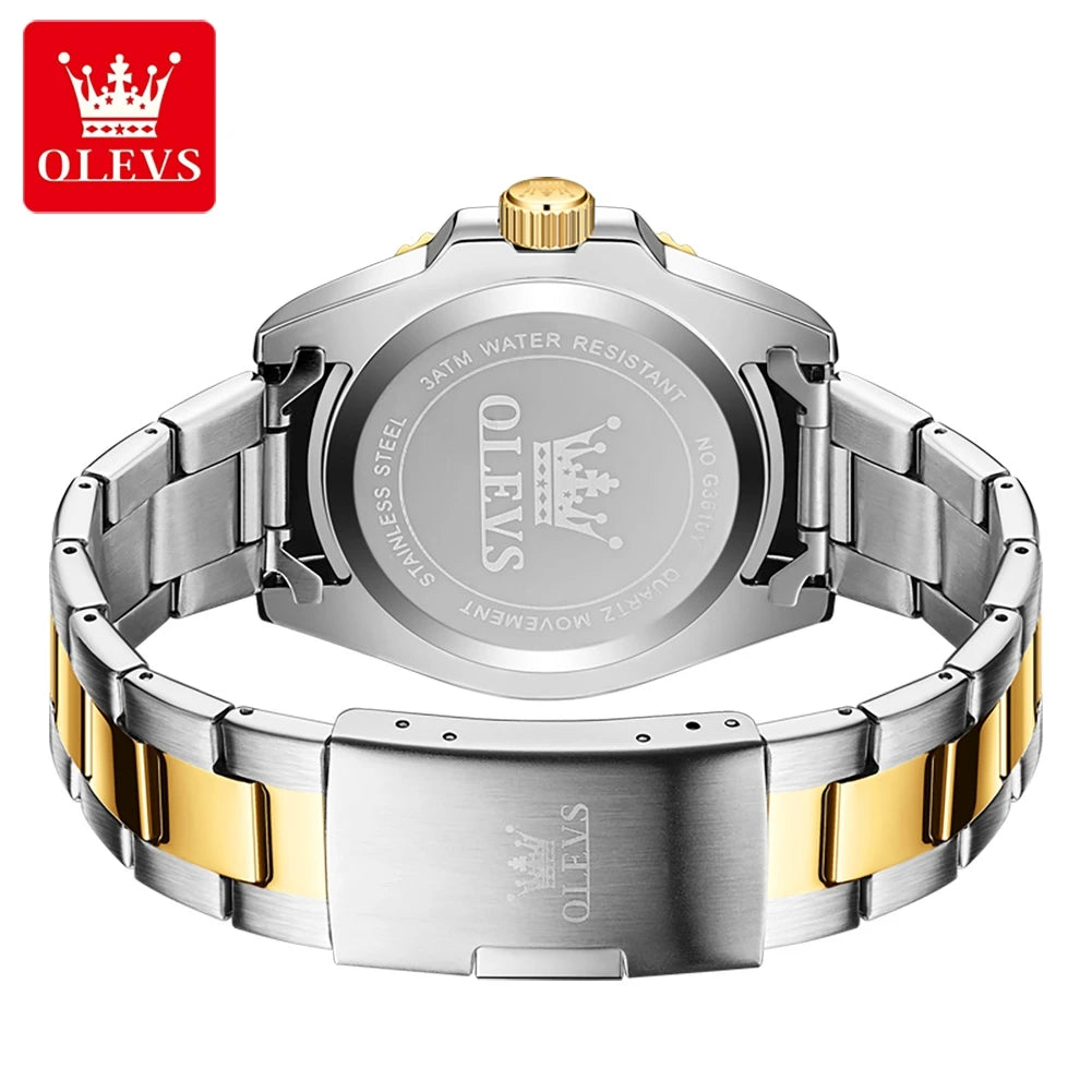 OLEVS New Quartz Watch for Men Stainlss Steel Strap Diving Series Colorful Bezel Fashion Luxury Brand Original Men's Wristwatch
