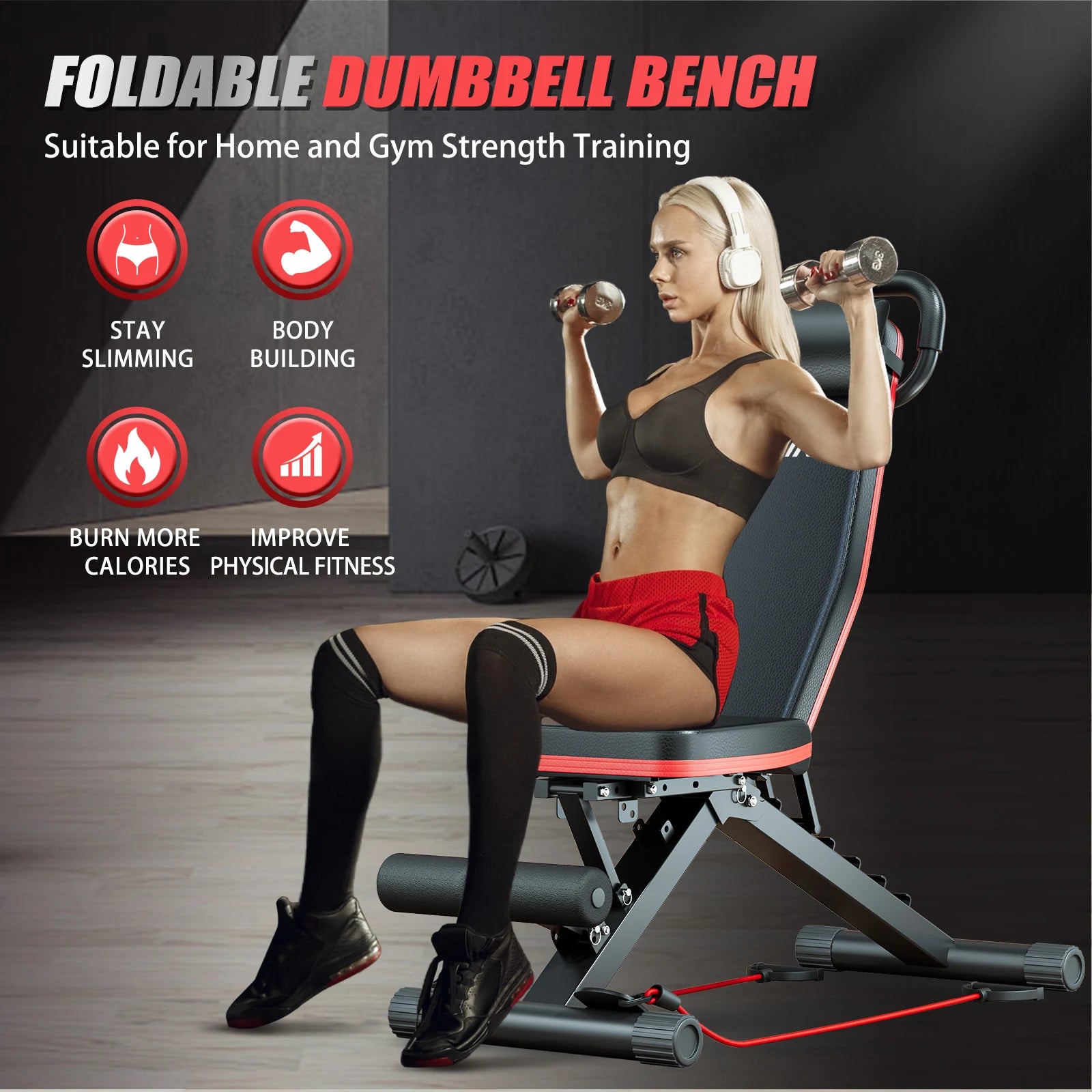 Foldable Adjustable Weight Bench with 1000 lb Capacity, 6 Inclines