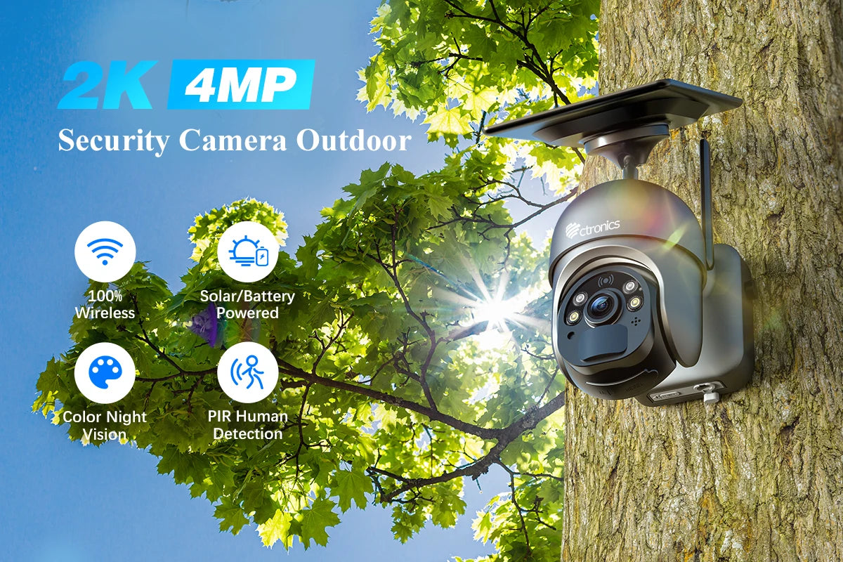Wireless Solar Outdoor Security Camera 4MP PTZ